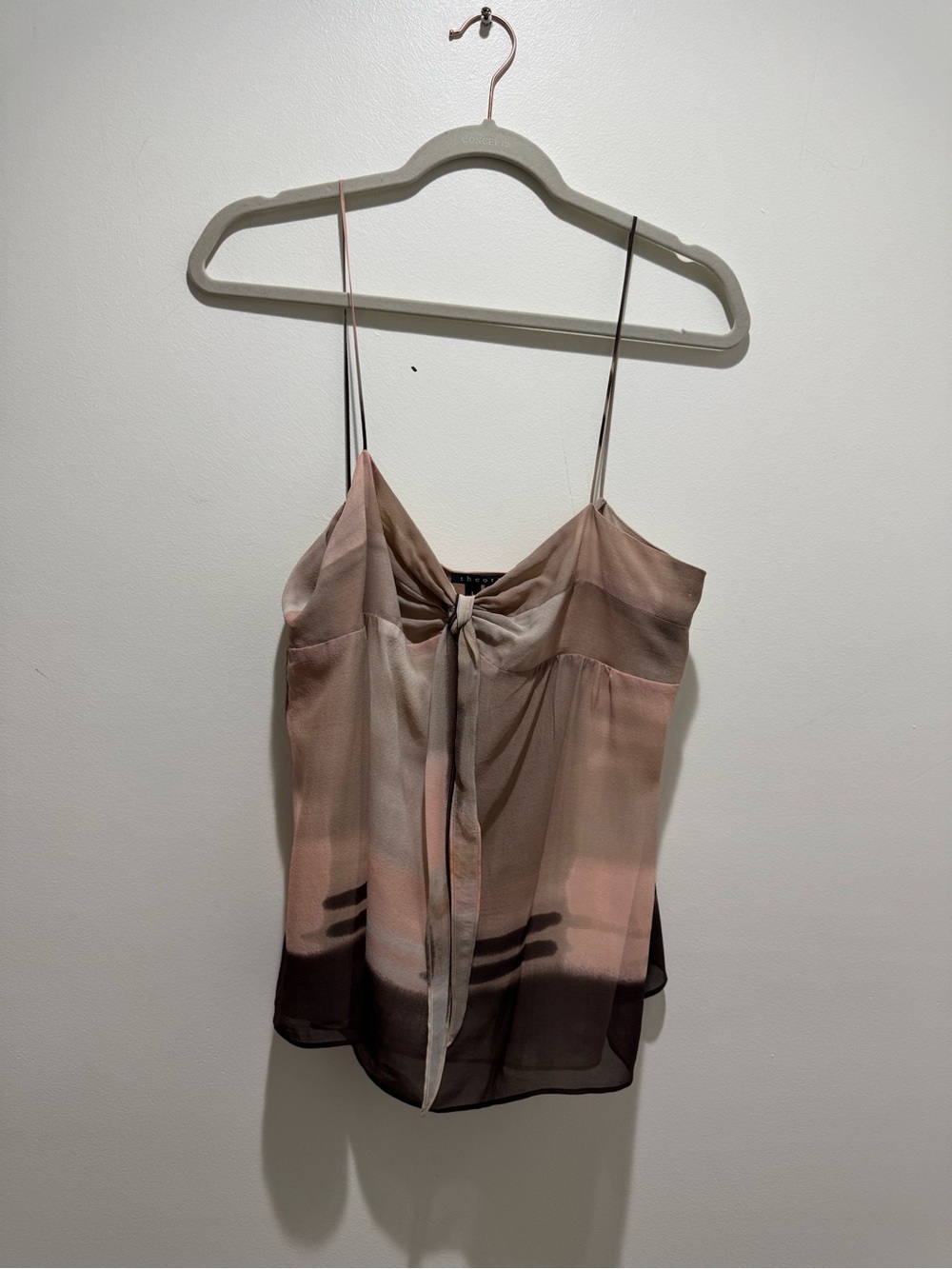 Theory 100% Silk Printed Tie Front Cami Tank Top Large